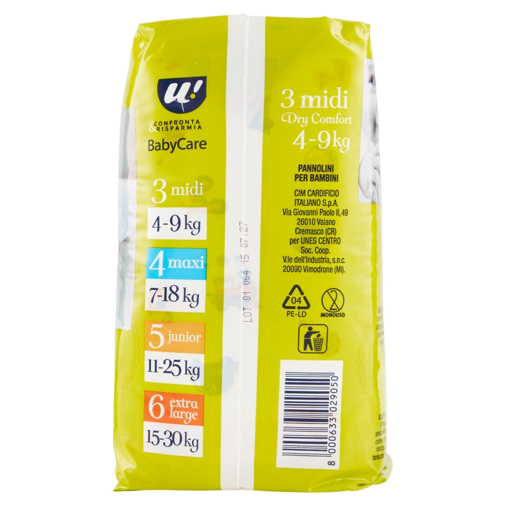 20 PANNOLINI BABY CARE MIDI DRY COMFORT 4-9 KG U! Confronta & Risparmia
